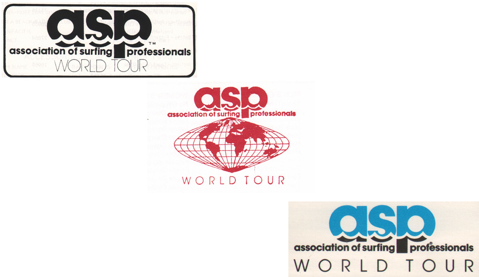 1990-1992: These three years saw three different logos. Images: <a href=\"www.aspworldtour.com\">ASP</a>