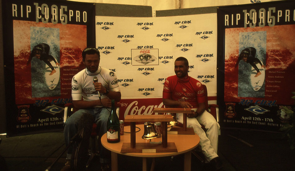 Sunny Garcia fields questions before the Bells event. Photo <a href=\"https://www.aspworldtour.com\">courtesy of the ASP</a>