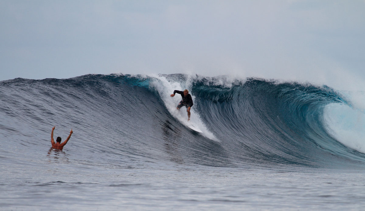 Calling your mates into waves never gets old. Photo: Chris Immler
