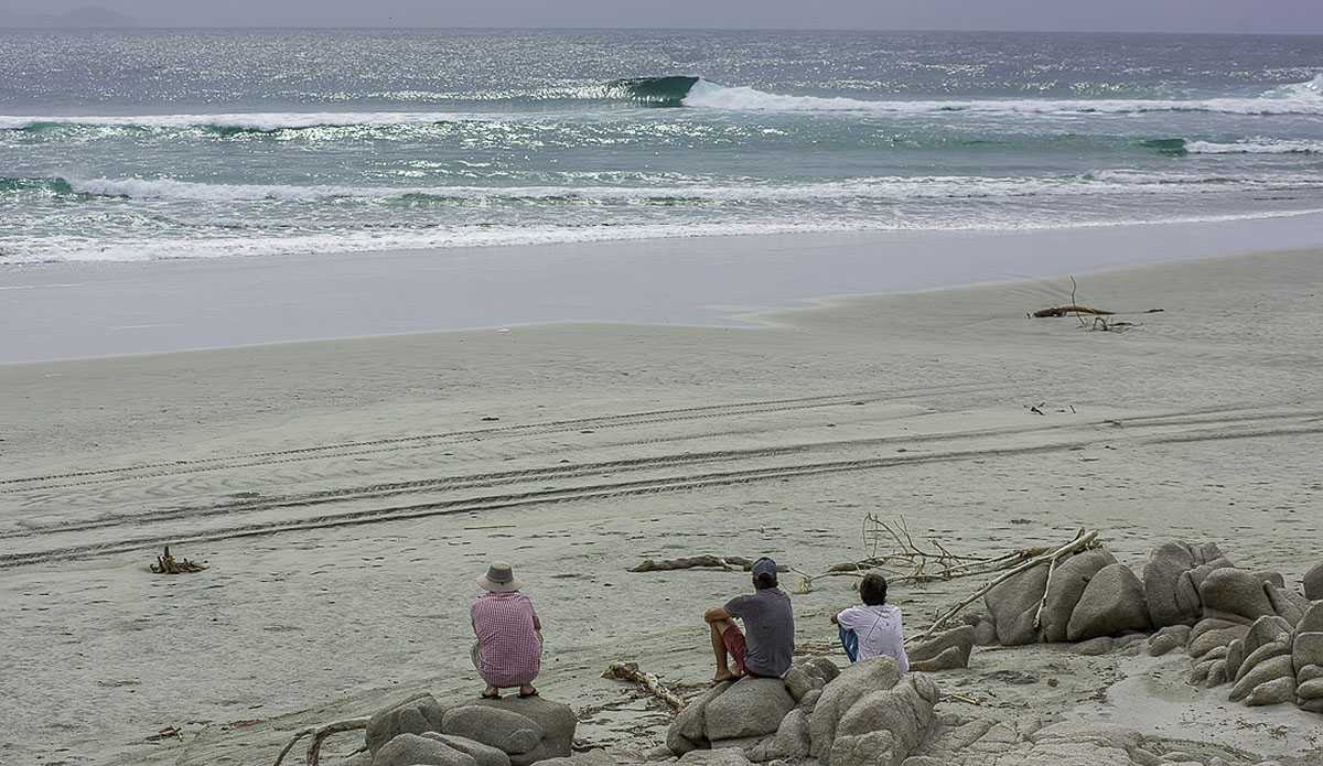 A right hand point with nobody around and a lot of potential. It was quite a mission to get here, driving through sections of road that were flooded up to knee deep, but the juice was worth the squeeze. We drove to the top of the beach and were speechless by how long some of these rights were. Photo: Austin Robertson