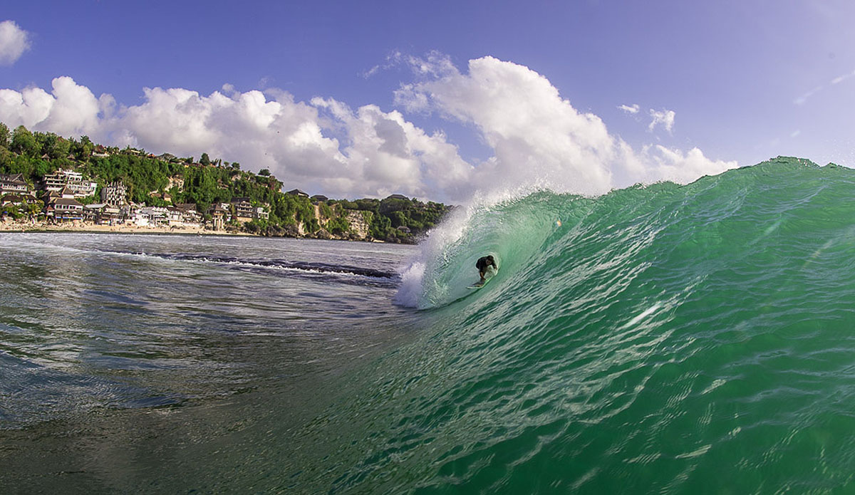 There is a lot more to this image than meets the eye.  This wave breaks over really shallow and sharp reef and we saw some really bad wipeouts. I was a victim of the reef, as was my friend Ryan (pictured), but it was well worth it for the vision. After this we decided we probably shouldn’t be surfing here at dead low tide again. Photo: Austin Robertson