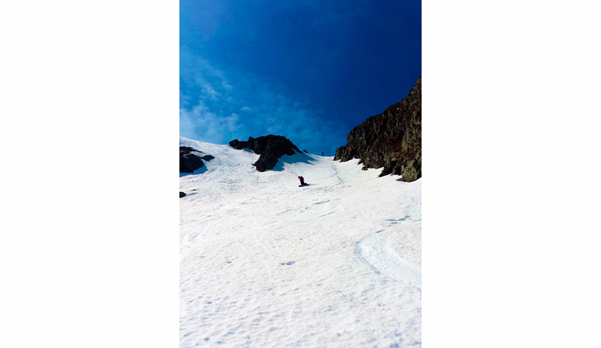 Riding one of the chutes on Club Lake on the October long weekend — it was 19 degrees! Photo: Damon Miller