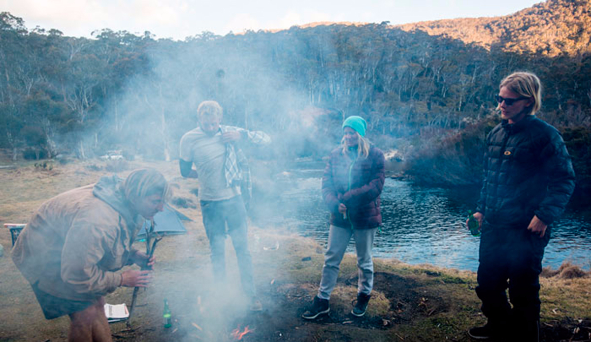 Getting that fire going before the sun goes down and the temperature drops. Photo: Steve Wall