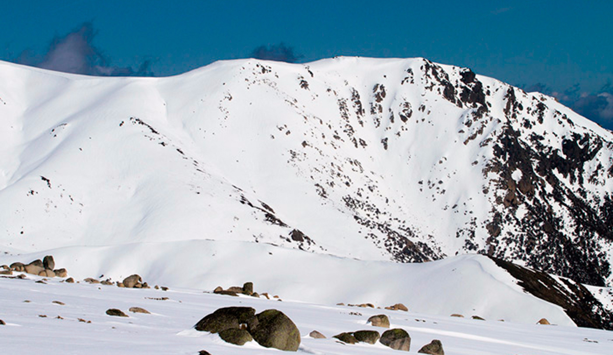 Looking over to Watson’s Craggs. That’s where the good, steep stuff is. Just a big ole mission to get there. Photo: Craig Brokensha