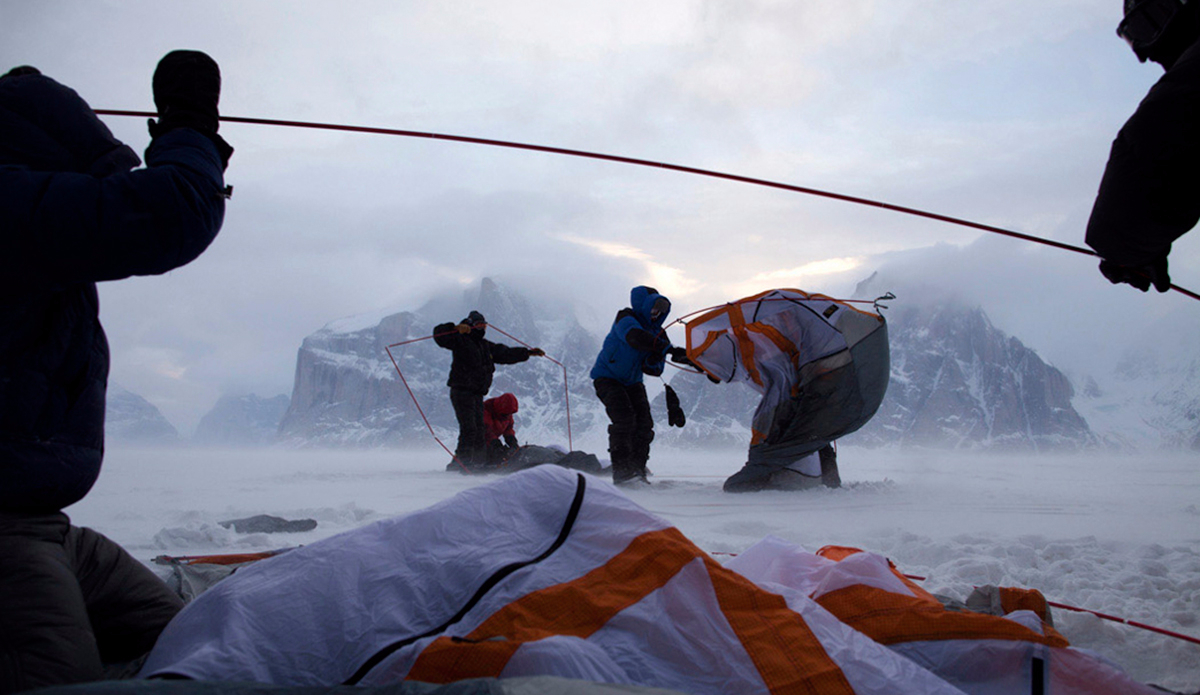 The team set up camp in blizzard conditions on Sam Ford Fjord, Baffin Island. Photo: <a href=\"https://instagram.com/krystlejwright/\">Krystle Wright</a>