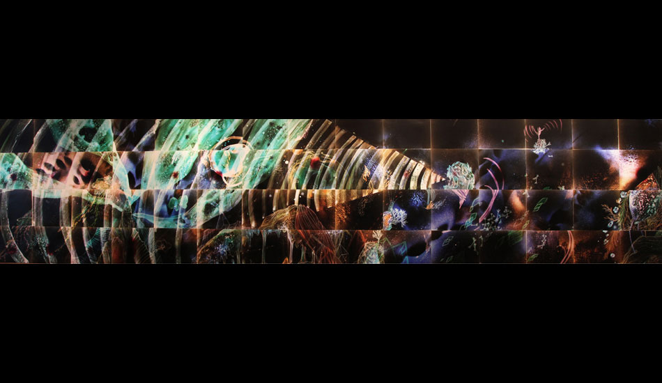 Here\'s the full C-Print, which measures at 6.5 feet x 36 feet. \"I basically made my own negatives by drawing and painting on layered sheets of Mylar and then use them in a color photographic enlarger in a darkroom,\" says Nguyen of the C-Print process. 