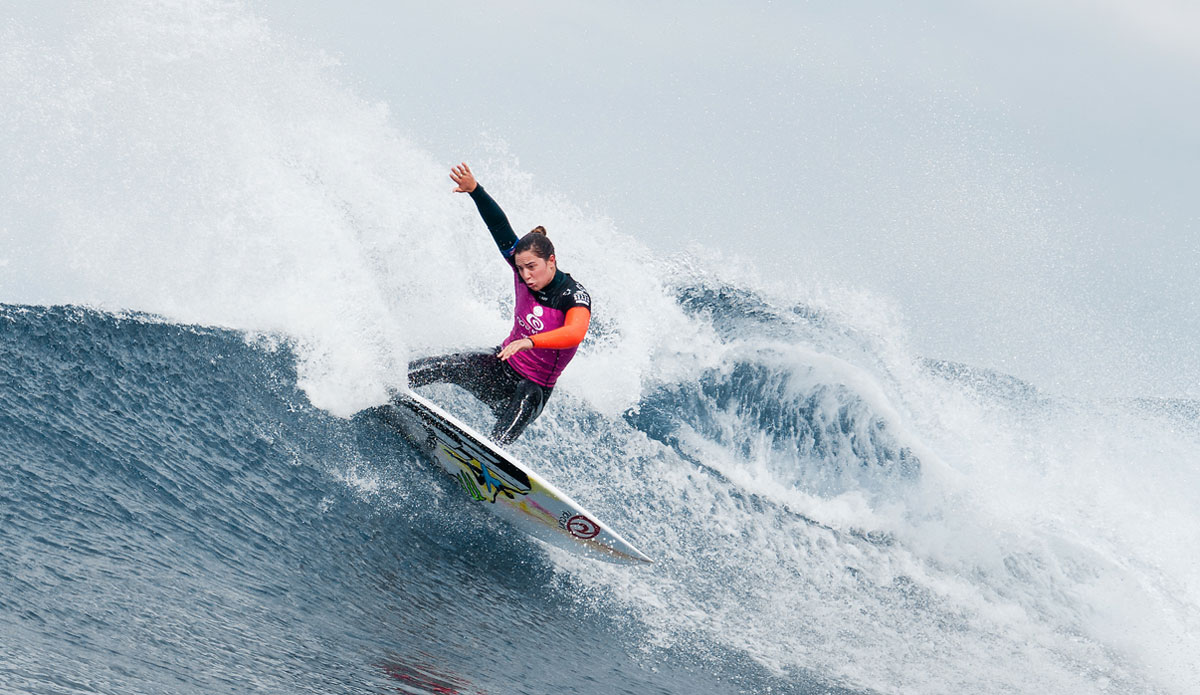 Tyler Wright of Lennox Head, NSW, Australia (pictured), advanced into the semifinals of the Womens Ripcurl Pro Bells Beach, defeating Lakey Peterson (USA) with a heat total of 12.94 points (out of a possible 20.00) in quarterfinal three at Bells Beach today. Photo: <a href=\"https://www.aspworldtour.com/\">Cestari/ASP</a>