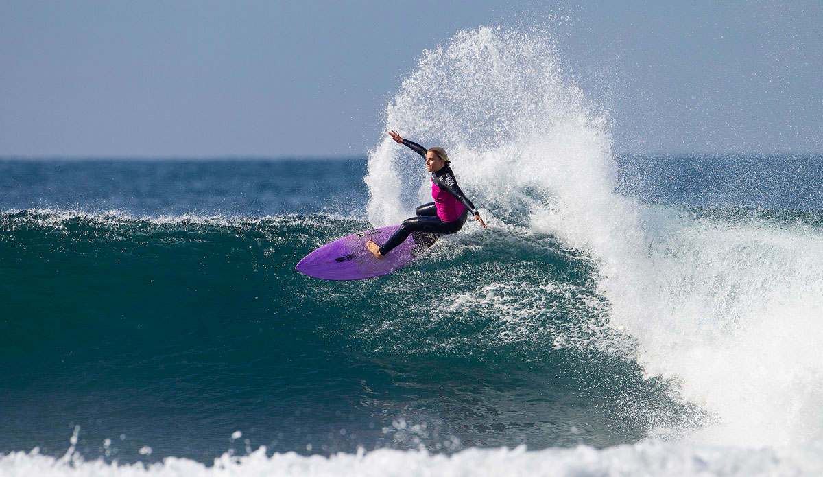 Dimity Stoyle of the Sunshine Coast, Australia (pictured) posted her best result of the season, placing equal 5th at the Rip Curl Pro Bells Beach on Tuesday April 22, 2014. Stoyle reached the quarterfinals where she was eliminated by Stephanie Gilmore. Photo: <a href=\"https://www.aspworldtour.com/\">Kirstin/ASP</a>