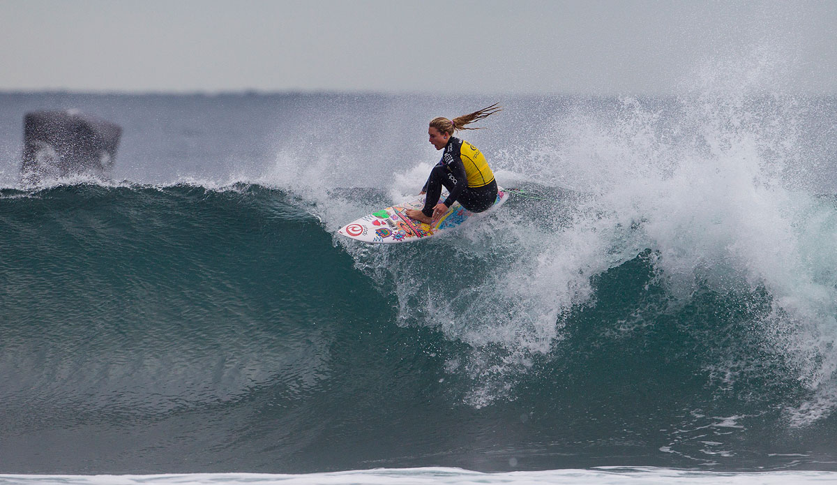 Nikki Van Dijk of Phillip Island, Victoria (pictured) placed equal 9th at the Rip Curl Pro Bells Beach on Tuesday April 22, 2014. Van Dijk reached Round 4 where she was eliminated by reigning ASP World Champion Carissa Moore (HAW). Photo: <a href=\"https://www.aspworldtour.com/\">Kirstin/ASP</a>