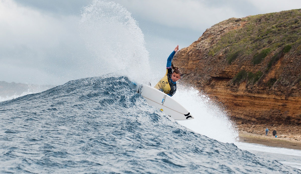 Lakey Peterson of Santa Barbara, California, USA (pictured) placed equal 5th in the Womens Ripcurl Pro Bells Beach, being defeated by Tyler Wright (AUS) in the quarterfinals at Bells Beach today. Photo: <a href=\"https://www.aspworldtour.com/\">Cestari/ASP</a>
