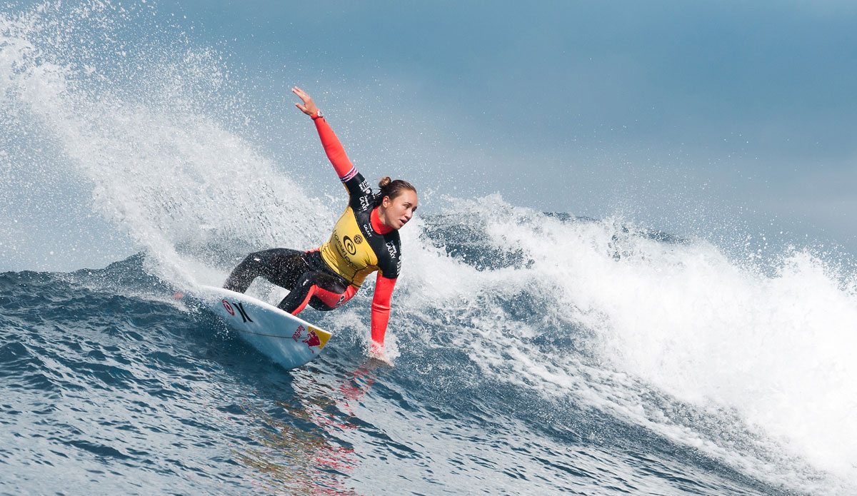 Carissa Moore of Oahu, Hawaii (pictured) advanced into the semifinals of the Womens Ripcurl Pro Bells Beach, defeating fellow Hawaiian and close friend Coco Ho with a heat total of 17.84 points (out of a possible 20.00) in quarterfinal two at Bells Beach today. Photo: <a href=\"https://www.aspworldtour.com/\">Cestari/ASP</a>