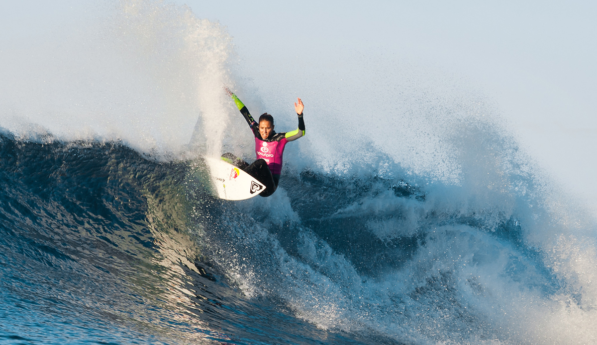 ons of Gerroa, New South Wales, Australia (pictured) placed equal third in the Ripcurl Pro Bells Beach today, 23 April 2014. Fitzgibbons was defeated by Carissa Moore (HAW) in the semifinals after posting a heat total of 10.53 points to the 11.10 points (both out of a possible 20.00) posted by Moore. Photo: <a href=\"http://www.aspworldtour.com/\">Cestari/ASP</a>