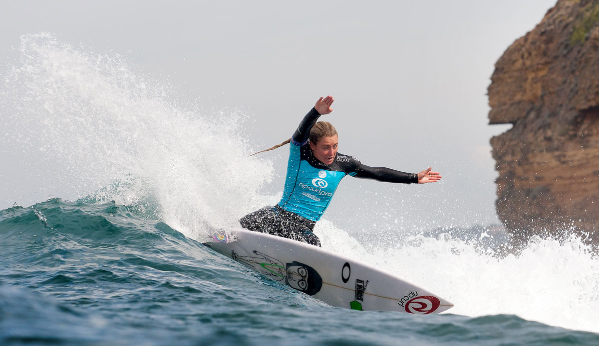 Nikki Van Dijk of Victoria, Australia (pictured), advanced into Round 3 of the Ripcurl Pro Bells Beach, defeating Tyler Wright (AUS) and Pauline Ado (FRA) in Round 1 at Rincon, Bells Beach. Photo: <a href=\"https://www.aspworldtour.com/\">Cestari/ASP</a>