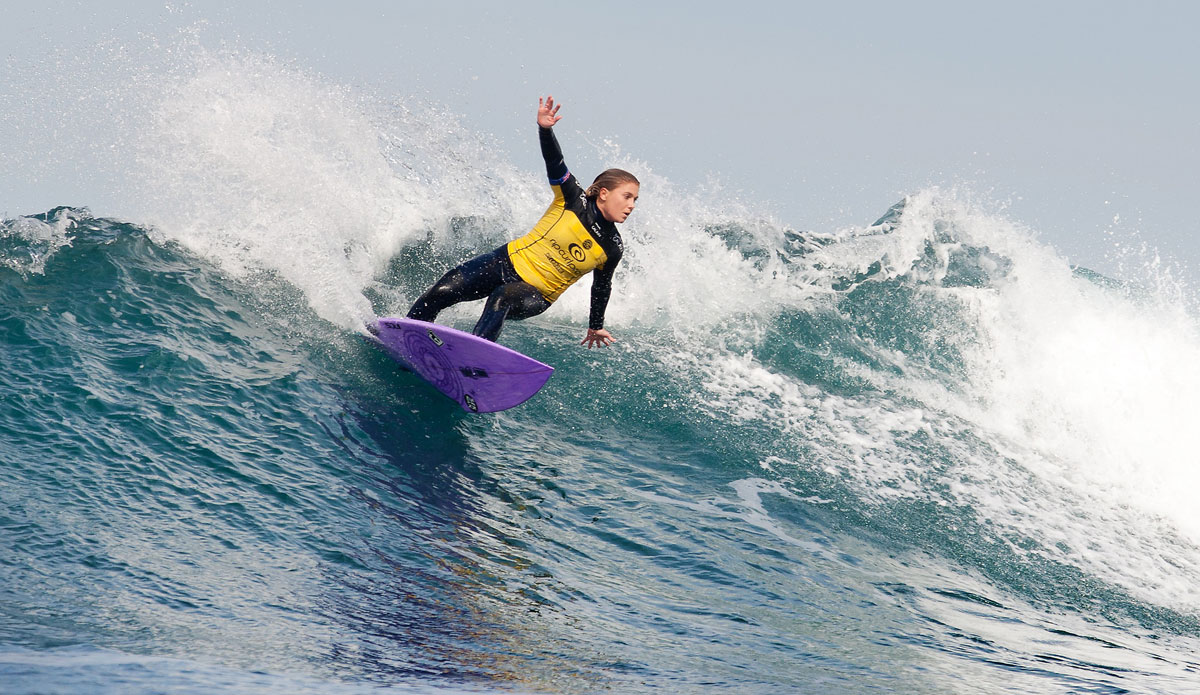 Dimity Stoyle of Sunshine Coast, Queensland, Australia (pictured), advanced into Round 3 of the Ripcurl Pro Bells Beach, defeating two times reigning ASP Womens World Champion, thedefending event champion Carissa Moore (HAW) and Zoe Clarke (AUS) in Round 1 at Rincon, Bells Beach. Photo: <a href=\"https://www.aspworldtour.com/\">Cestari/ASP</a>