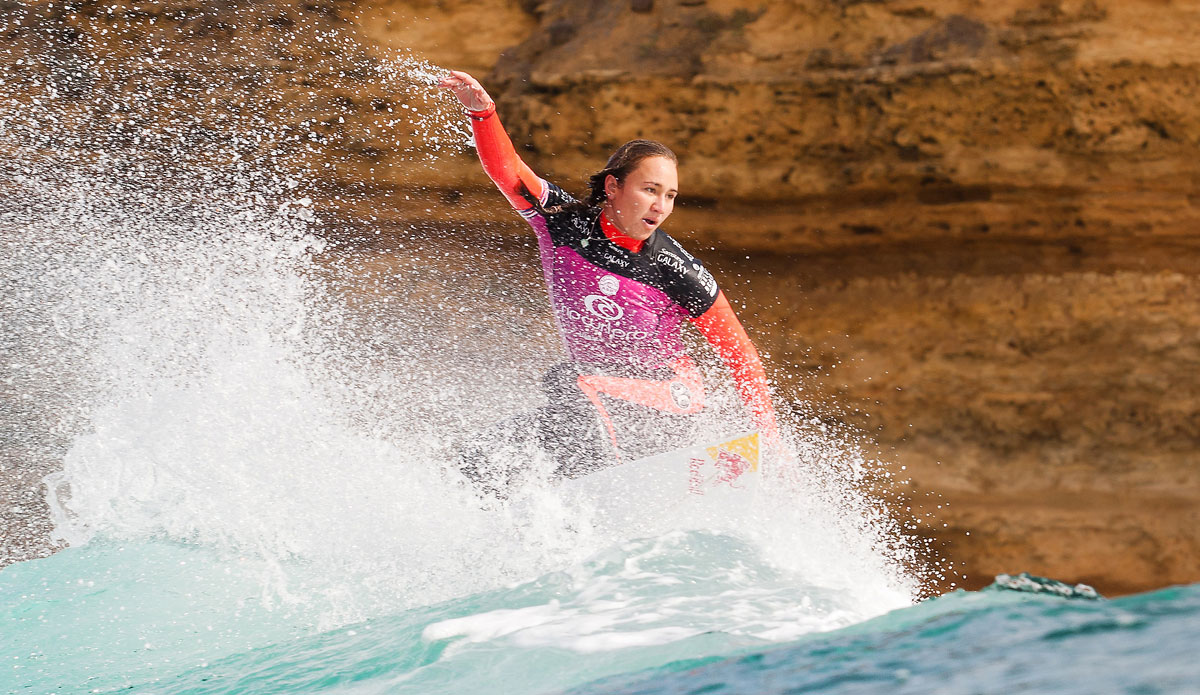 Carissa Moore of Oahu, Hawaii (pictured), will surf in Round 2 of the Ripcurl Pro Bells Beach after being defeated by Dimity Stoyle (AUS) in Round 1 at Rincon, Bells Beach. Photo: <a href=\"https://www.aspworldtour.com/\">Cestari/ASP</a>