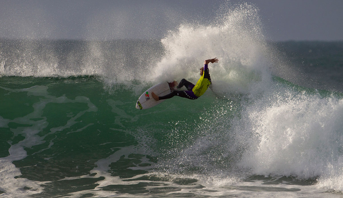 Sebastien Zietz of Hawaii (pictured) secured a narrow Round 1 victory over Josh Kerr and Raoni Monteiro at the Rip Curl Pro Bells Beach in Australia on Saturday April 19, 2014. Zietz\'s victory sees him skip Round 2 and advance directly into Round 3. Photo: <a href=\"https://www.aspworldtour.com/\">Kirstin/ASP</a>