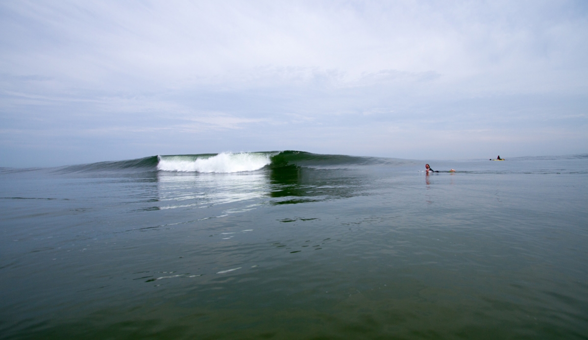 Clay Pollioni looking at me in disbelief that there are actually waves here in July. Photo: <a href=\"https://bencurriephoto.zenfolio.com/\">Ben Currie</a>