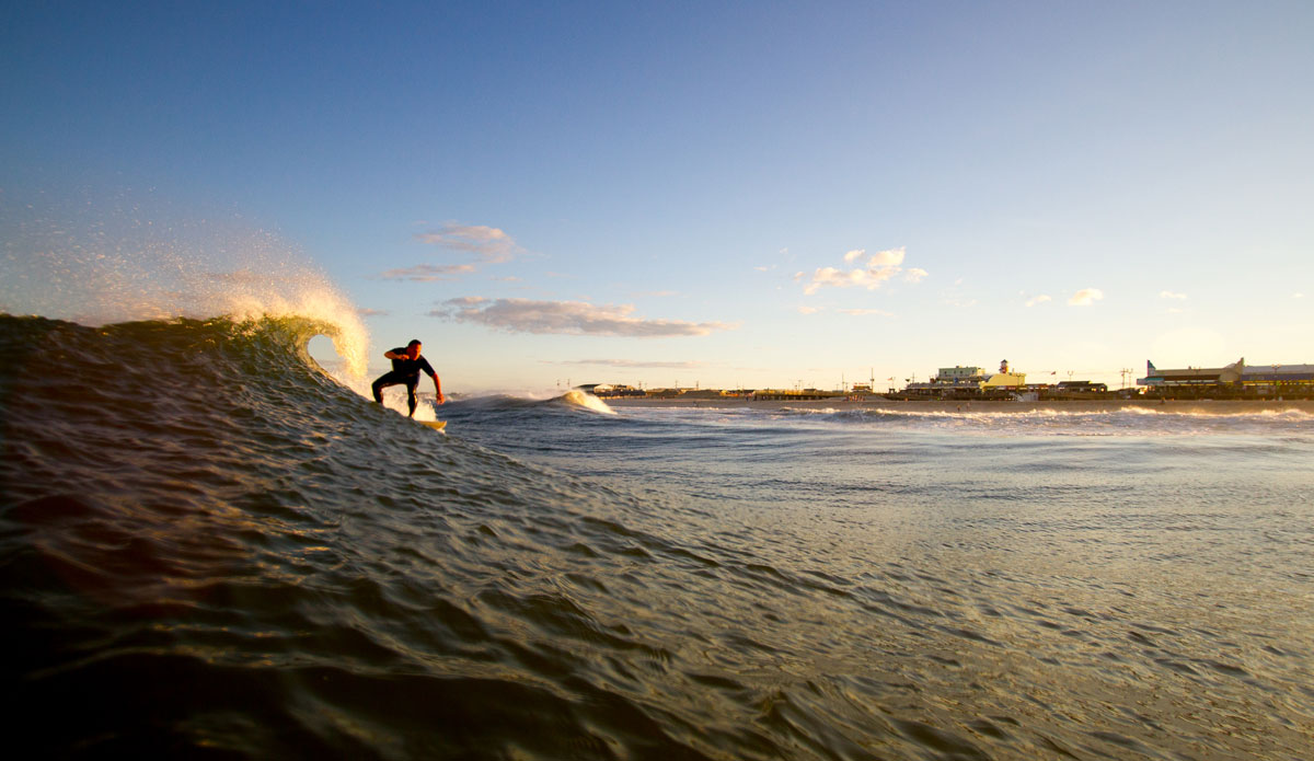 Here\'s Rob Cloupe during Hurricane Arthur looking for a section to unload his raw power onto. Photo: <a href=\"https://bencurriephoto.zenfolio.com/\">Ben Currie</a>