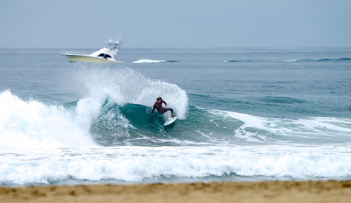 Bobby Okvist working power turns at a rarely breaking, fickle surf spot. Photo: <a href=\"http://www.driftwoodfoto.com/\">Benjamin Ginsberg</a>