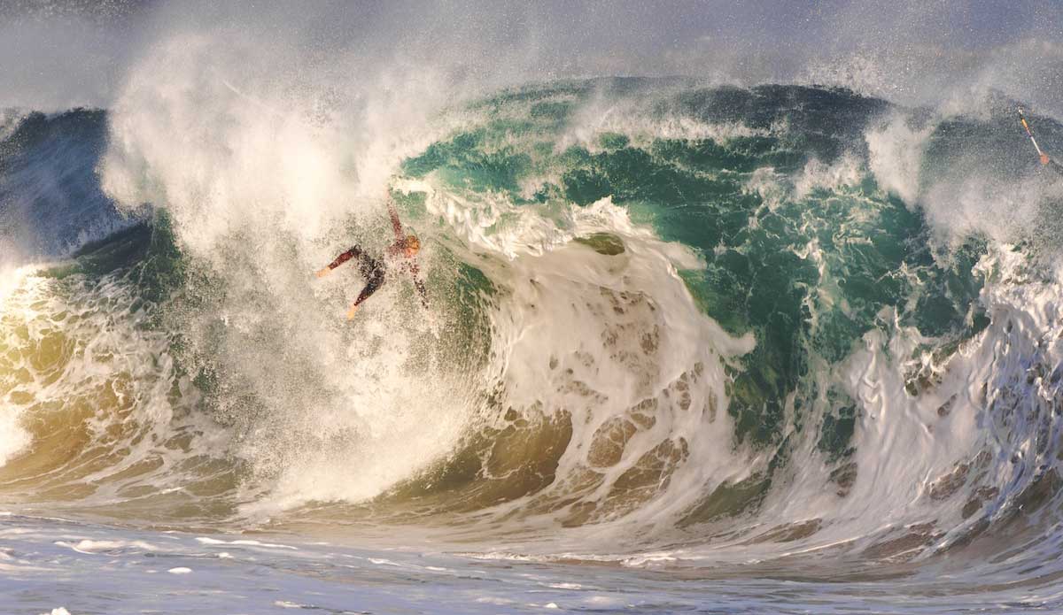 This photo shares a more realistic version of Wedge... Local big wave charger Spencer Pirdy warms up for Maverick\'s by taking beatings like this at home. Photo: <a href=\"https://www.driftwoodfoto.com/\">Benjamin Ginsberg</a>