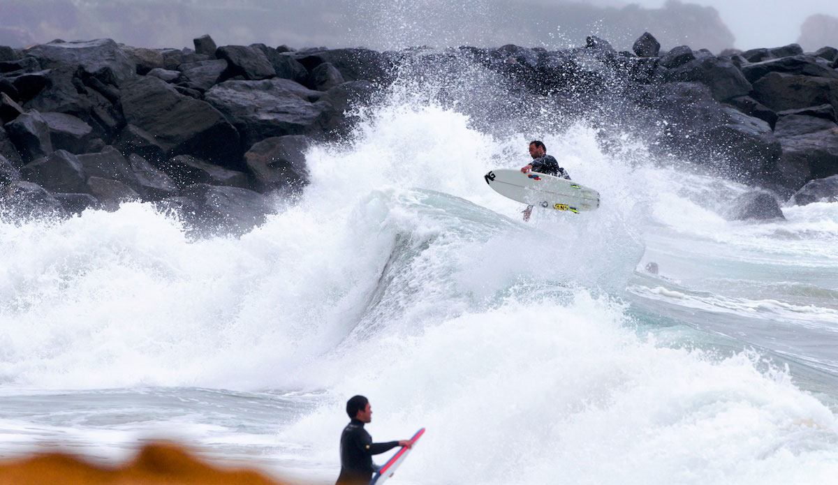 Why bail out the back when you can air out with style instead? For Nathan Fletcher, a smaller day like this in knee-high water is the perfect time to play. Photo: <a href=\"https://www.driftwoodfoto.com/\">Benjamin Ginsberg</a>