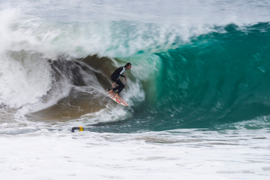 Beach closures be damned, there\'s not much better felling than getting shacked at the Wedge. Photo: Ben Ginsberg