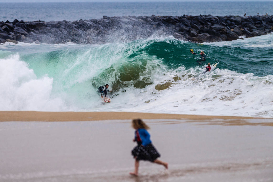 Waves at the Wedge are a lot bigger and closer to shore than it might at times seem. Photo: Ben Ginsberg