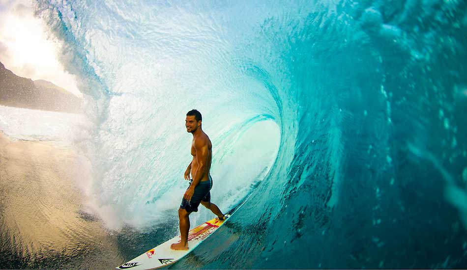 Michel Bourez, always happy in the barrel. Photo: <a href=\"https://benthouard.com/\" target=_blank>Ben Thouard</a>.