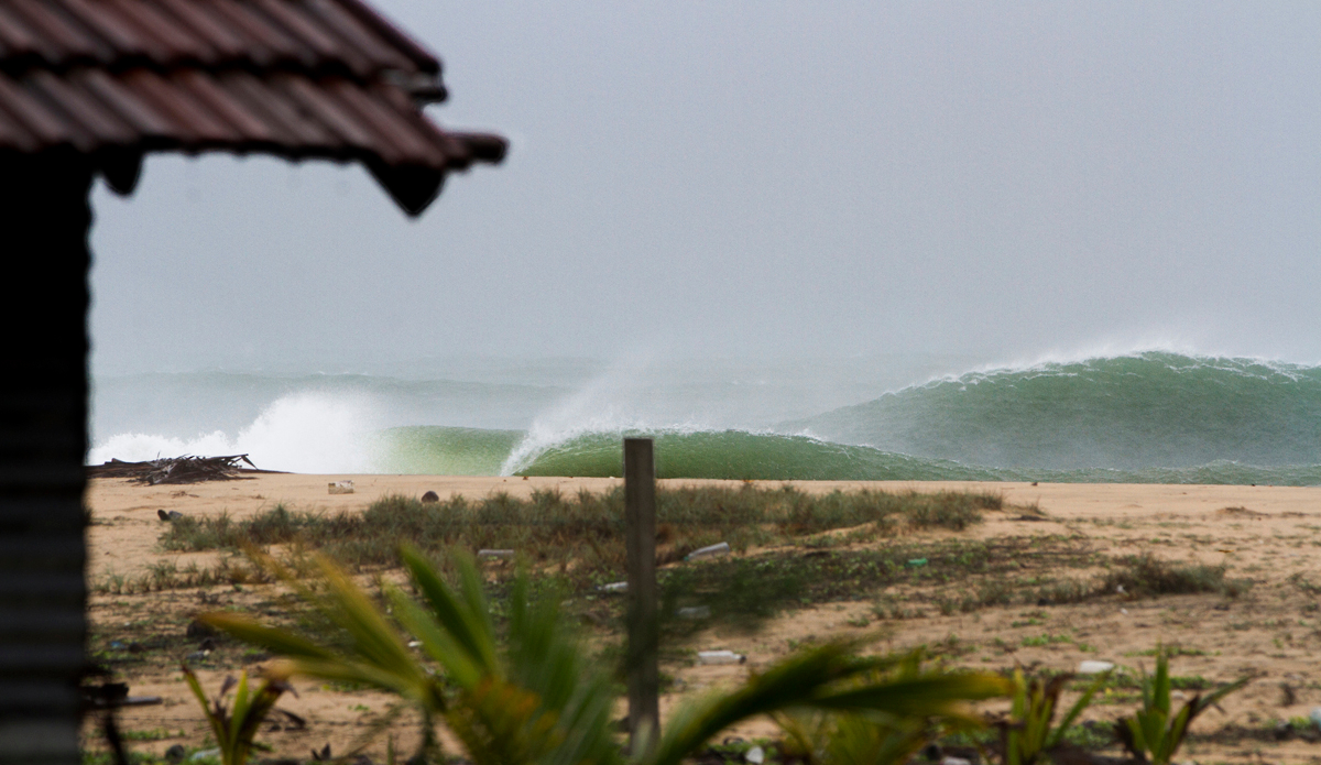 Right place at the right time. Two years ago - while briefly working in an orphanage teaching English in South Sri Lanka - we woke up to horrible weather with gale force winds and rain. We went about our day like any other. It hadn’t even crossed my mind to check if there were any waves about. We got to a river around lunchtime when I realized that the wind was blowing straight offshore. In the distance I could see lines stacking up to the horizon. We frantically drove to the coast where we found these things rolling in with not a soul in sight. Photo: <a href=\"https://www.nickwhitephoto.com/\">Nick White</a>