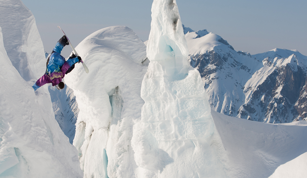 On this day, the afternoon sun warmed up the snow a bit too for landing big jumps, so we resorted to the glacier fields and their natural transitions that sometimes provide perfect snowboarding opportunities. Rider: Gigi Rüf Photo: <a href=\"https://deanblottogray.com/\">Blotto</a>