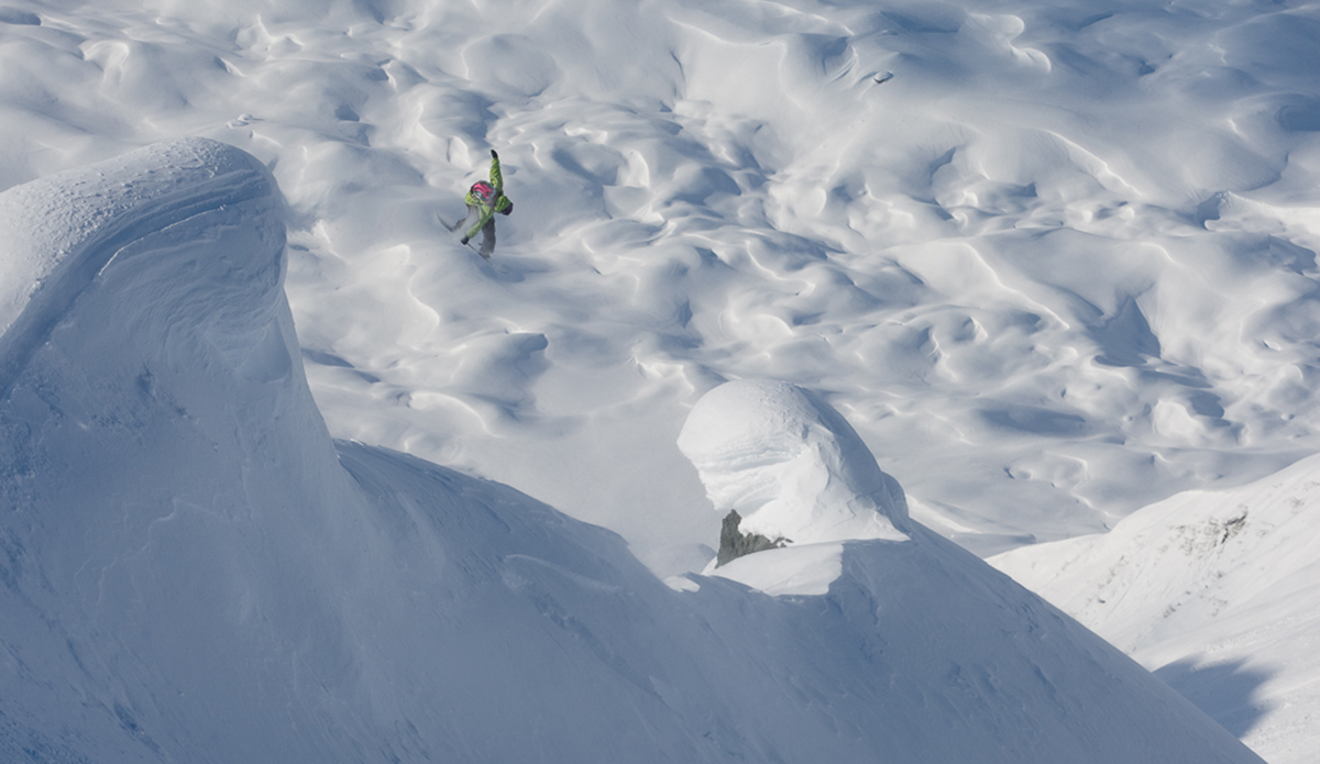 The start of a 4,000 vertical foot run called Buns of Steel. Rider: Kevin Pearce Photo: <a href=\"https://deanblottogray.com/\">Blotto</a>
