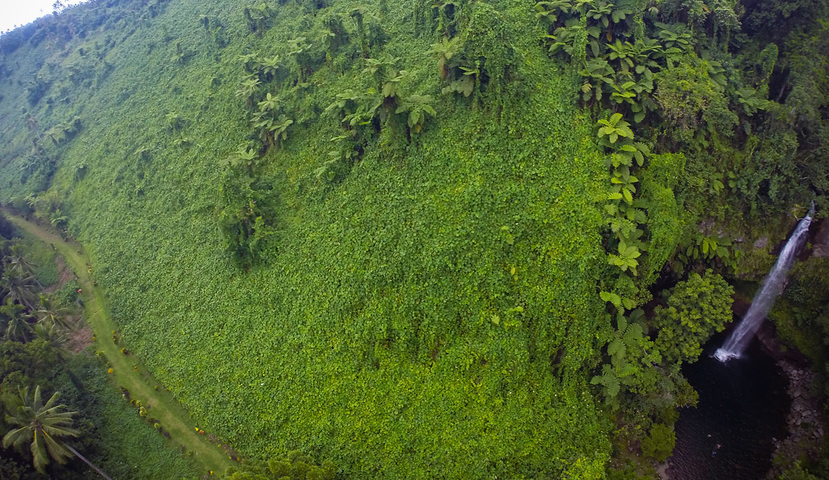 The trail leading in was covered mostly with grass.  Which also says a lot about the road less traveled.  Locals were burning a large crop in the distance and ash and smoke are being blown camera left up and towards the waterfall.  So dense.   Photo: <a href=\"https://www.bobridges.com/\">Bo Bridges</a>
