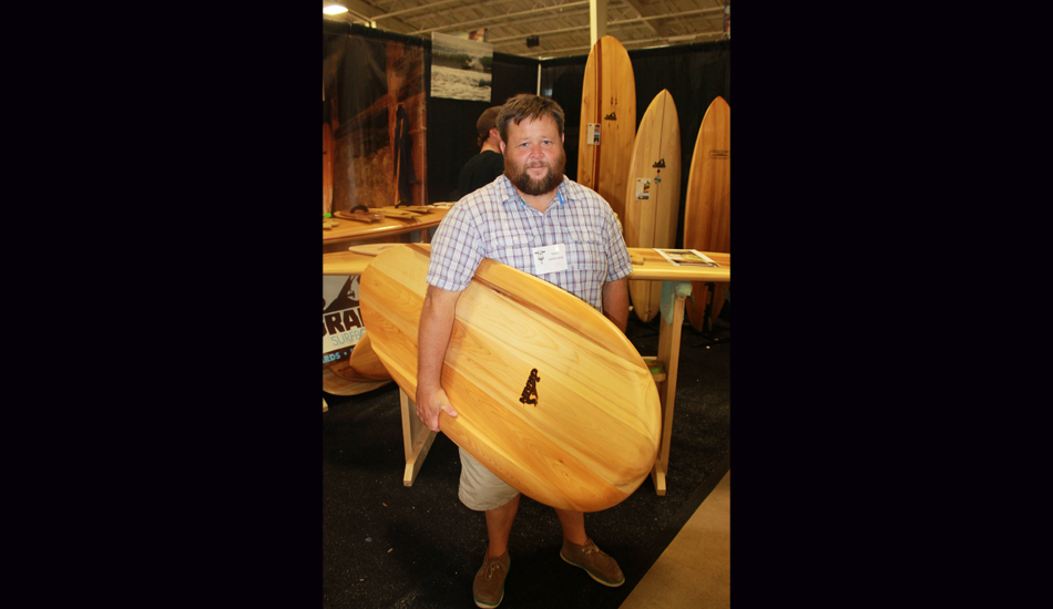Mike LaVecchia of Grain surfboards with one of his amazing wooden crafts. Photo: Green