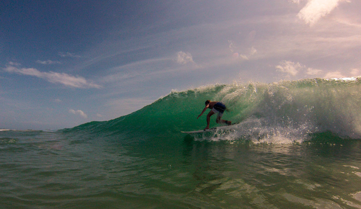 Tyler Correll (@tylerwcorrell) zipping down the line in our empty lineup. Photo: <a href=\"https://www.facebook.com/ColinRothPhoto\"> Colin Roth</a>