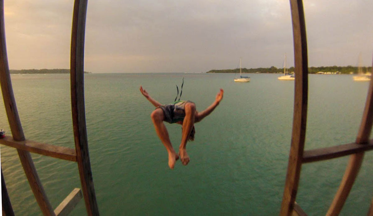 Our view from the top of our dock was amazing. Many flips (and beers) were had up here by all. Photo: <a href=\"https://www.facebook.com/ColinRothPhoto\"> Colin Roth</a>