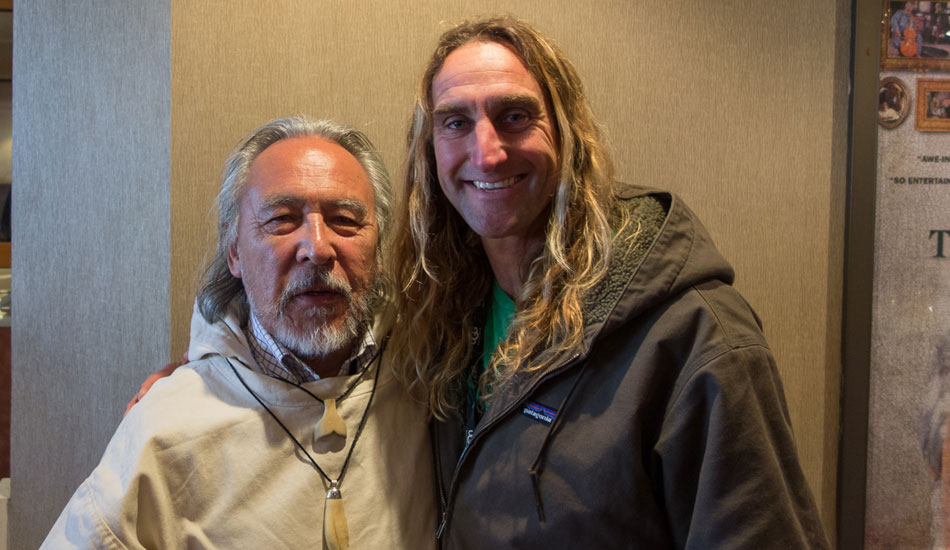 From the film Bridge Walkers. On a quest to restore balance, tribal leaders from around the world gather in Greenland to witness the coming of a 20,000-year-old prophecy to unite world peace. When I asked to photograph him, he insisted that I was in it too, being that it\'s illegal for him to be photographed alone. Photo: <a href=\"https://lowtiderising.com/\" target=_blank>Branden Aroyan/lowtiderising.com</a>