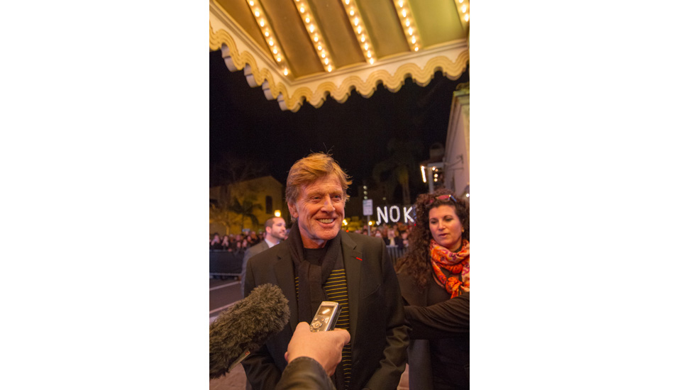 Robert Redford on the red carpet, excited to be back in SB after surfing here and hiking throughout the local hills many years ago. Photo: <a href=\"https://lowtiderising.com/\" target=_blank>Branden Aroyan/lowtiderising.com</a>
