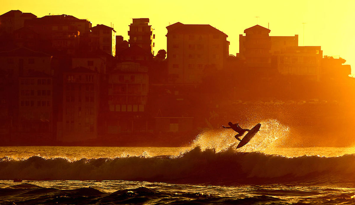 Gabriel Medina flaring on a tiny day at Sydney\'s most famous beach, that being Bondi Beach. This kid really is unbelievable in the air. Photo: <a href=\"https://www.bluesnapper.com.au/\">Alex Marks</a>