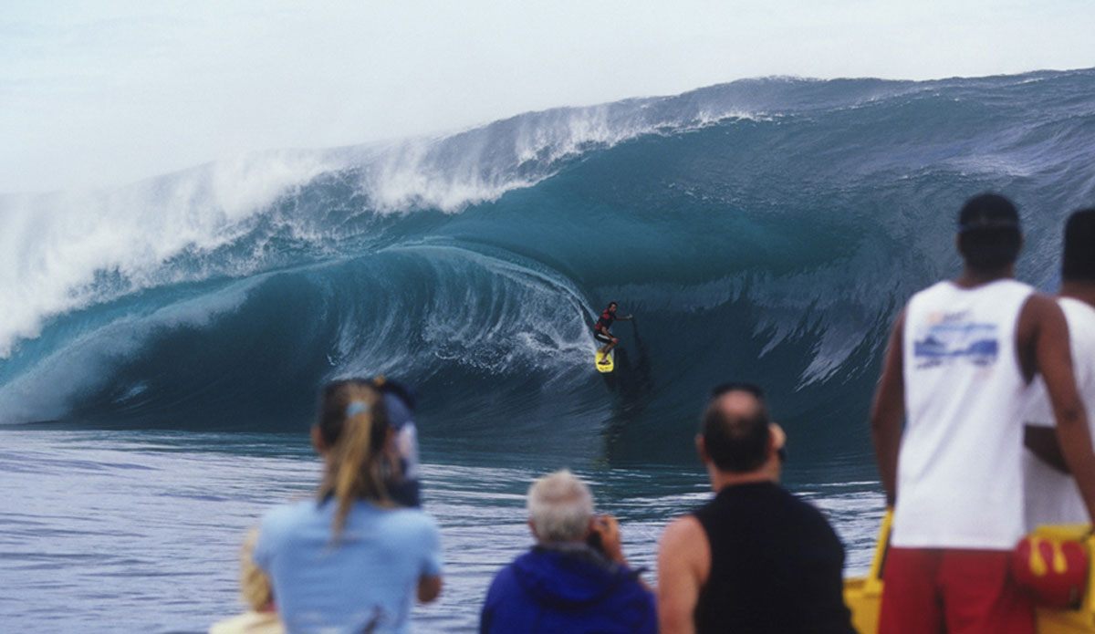 Here\'s Everaldo from Brazil on a monster of a wave at Teahupo\'o in 2005. Image: <a href=\"https://www.vincestreet.com\">Street</a>