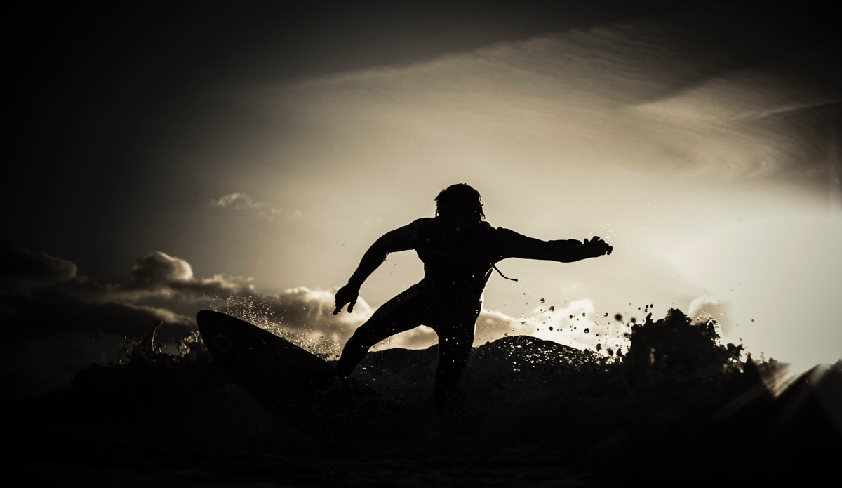 Sun down, surfs up. Martijn van Hoek in Zandvoort, Netherlands. Photo: <a href=\"https://www.thesurfoffice.com/blog/2014/11/27/brendan-it-director-surf-photographer\"> Brendan Bank</a>