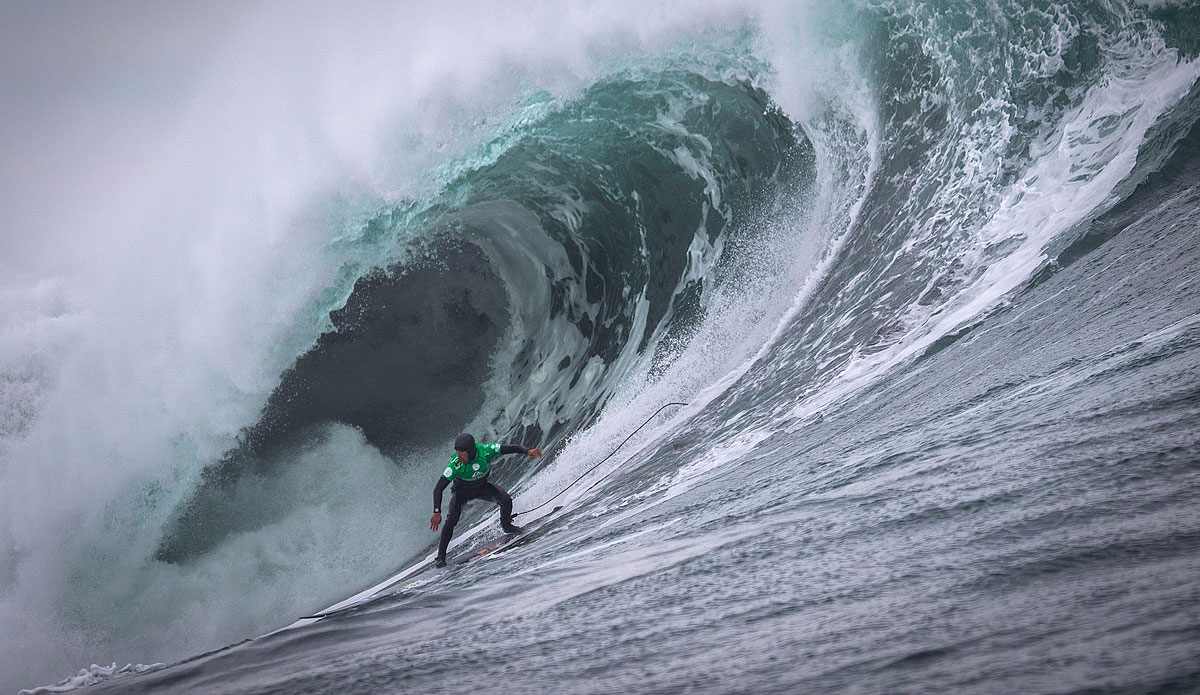 Christian Merellow of Chile placing Runner Up in 20ft plus (six meter) surf during the Quiksilver Ceremonial in Punta De Lobos, Chile on Friday May 1, 2015.  Photo: WSL / Jimenez