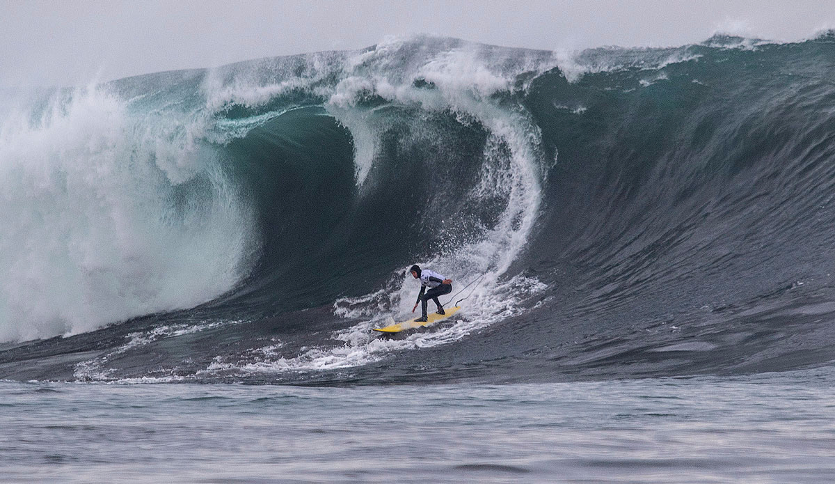 Grant Baker of Durban, South Africa (pictured) earning a fifth place finish during the Quiksilver Invitational in Punta de Lobos, Pichilemu, Chile where he competed in 20ft plus (six meter surf) on Friday May 1, 2015. Photo: WSL / Jimenez