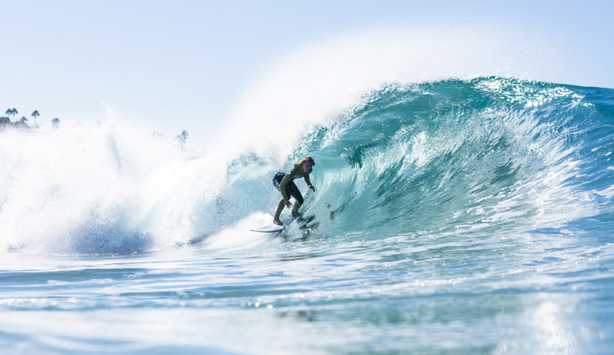 Thelen Mckinna-Worrell finding a clean barrel in Northern Los Angeles. Photo: <a href=\"https://www.kincaidcliffordphotography.com/\"> Brian Clifford</a>