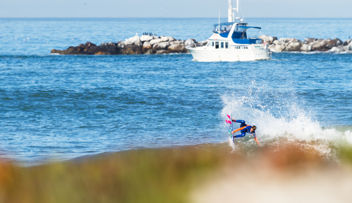 Grom Eithan Osborn nose picking in California. Photo: <a href=\"https://www.kincaidcliffordphotography.com/\"> Brian Clifford</a>