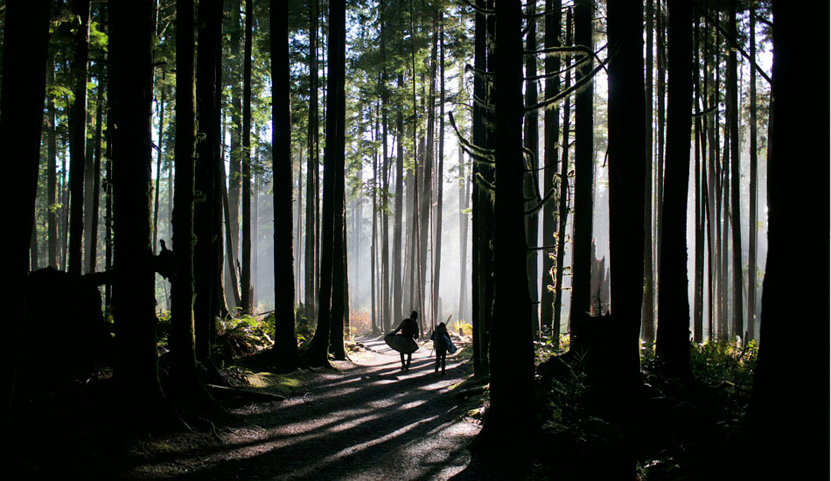 Part of the experience of surfing in Canada is the adventure and beauty involved in actually finding a way. Photo: <a href=\"https://www.gaz-art.com/\">Gary Parker</a>