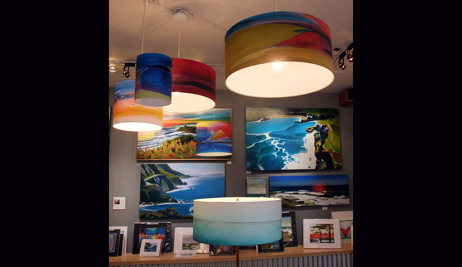 Drum Barrel Pendant Lamps. Image: <a href=\"https://fionableugallery.com/\">Chase</a></em></strong>