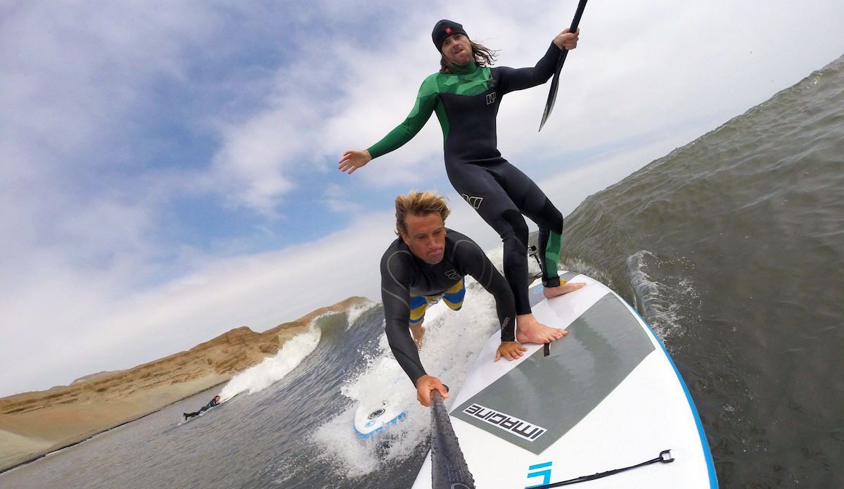 When the waves got smaller, we broke out some inflatable SUPs from <a href=\"https://www.imaginesurf.com/\">Imagine</a> and attempted some tandem action.