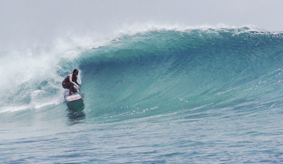 This moment reminds me of one of the most challenging and incredible situations I have ever found myself in. I went on a boat trip on the Indies Trader with the legendary captain Martin Daly. Our mission was simple: to find new waves in the Pacific Ocean. We sailed for two months around the Marshall Islands, Micronesia, Papua New Guinea, and the Solomon Islands. I was the only longboarder on board, and the log I\'m riding here was the only board that lasted (I broke two high performance longboards). I was kinda scared to paddle out with my last board, but we found this perfect reef break running sharp with no one out, and the only thing on my mind was to paddle out. Photo: Fellipe Ditadi