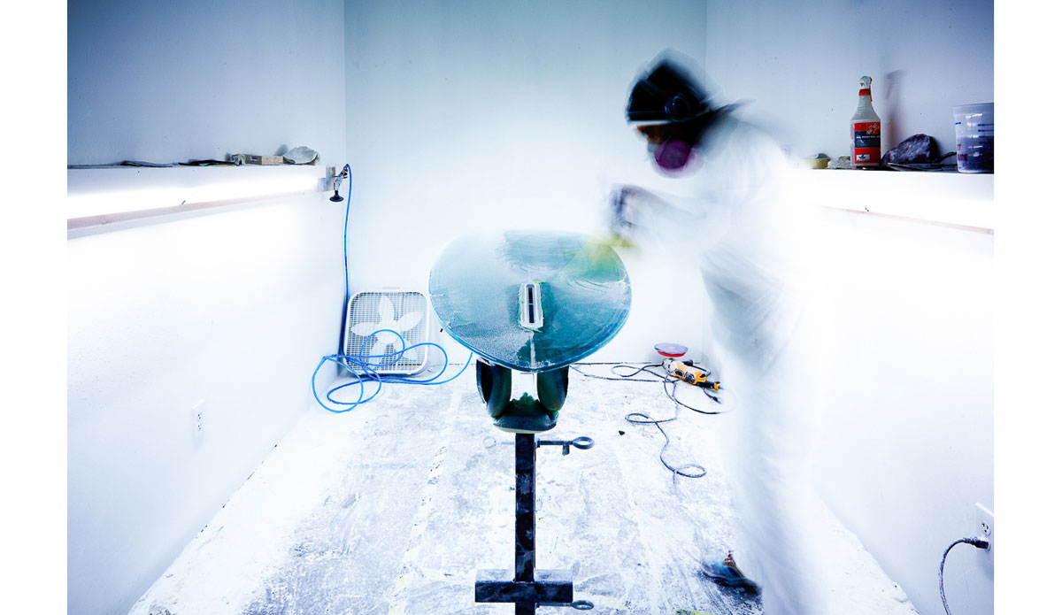 I’ve always thought shapers and surgeons were two sides of the same coin. This was JD San Jose sanding down a Ryan Lovelace board in the “operating room” at <a href=\"https://www.undertoeglass.com/\">Undertoe Glassing.</a> Photo: <a href=\"https://www.chrisdelorenzophoto.com/\"> Chris DeLorenzo</a>