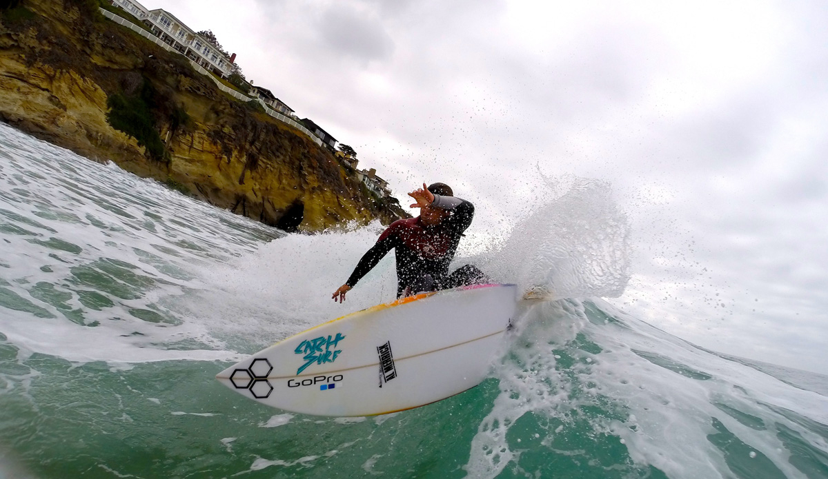 Kalani Robb displacing buckets of the Pacific.